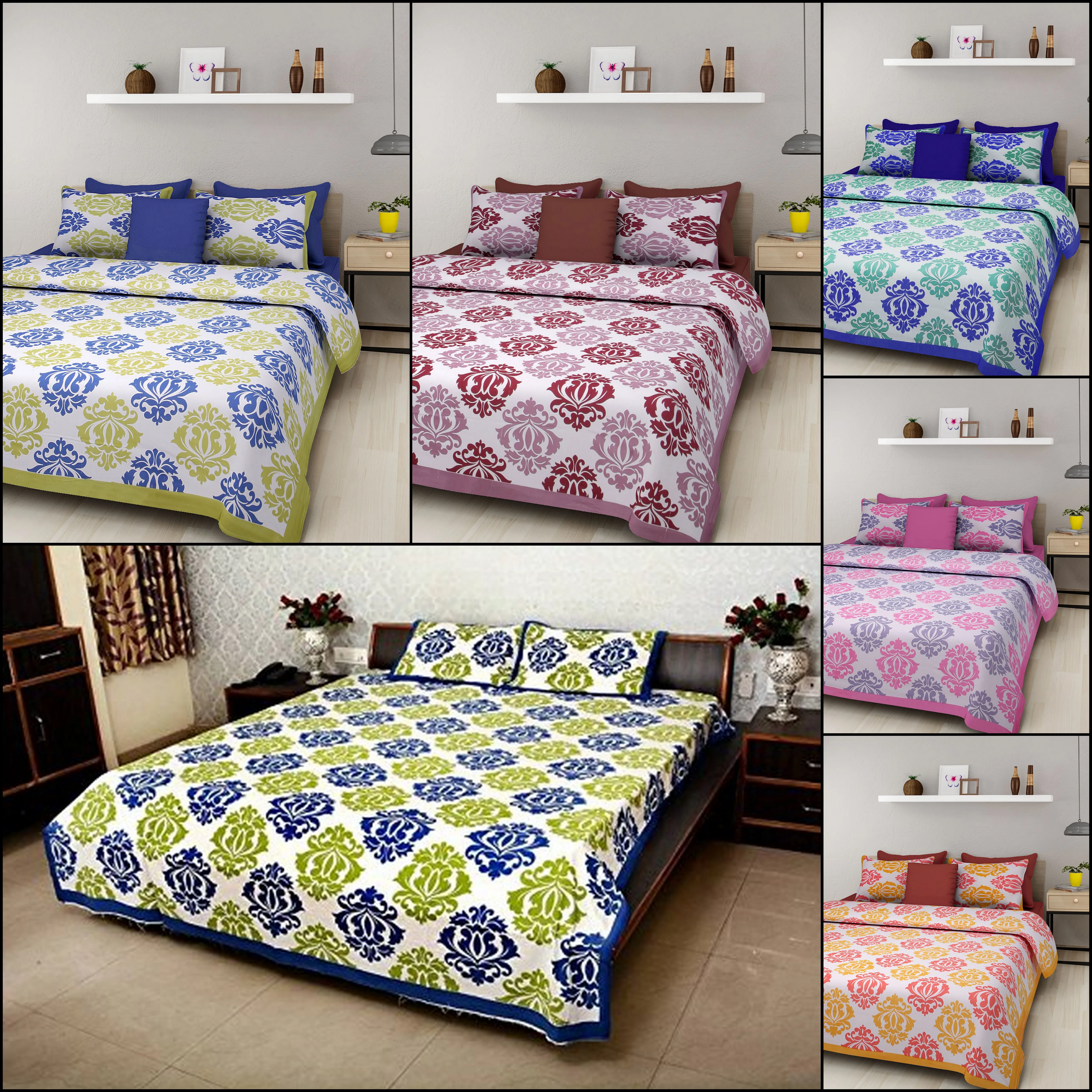 Bedsheet with 2 pillow covers Kerry Pattern Super Fine Cotton Fabric Handmade Multiple Color