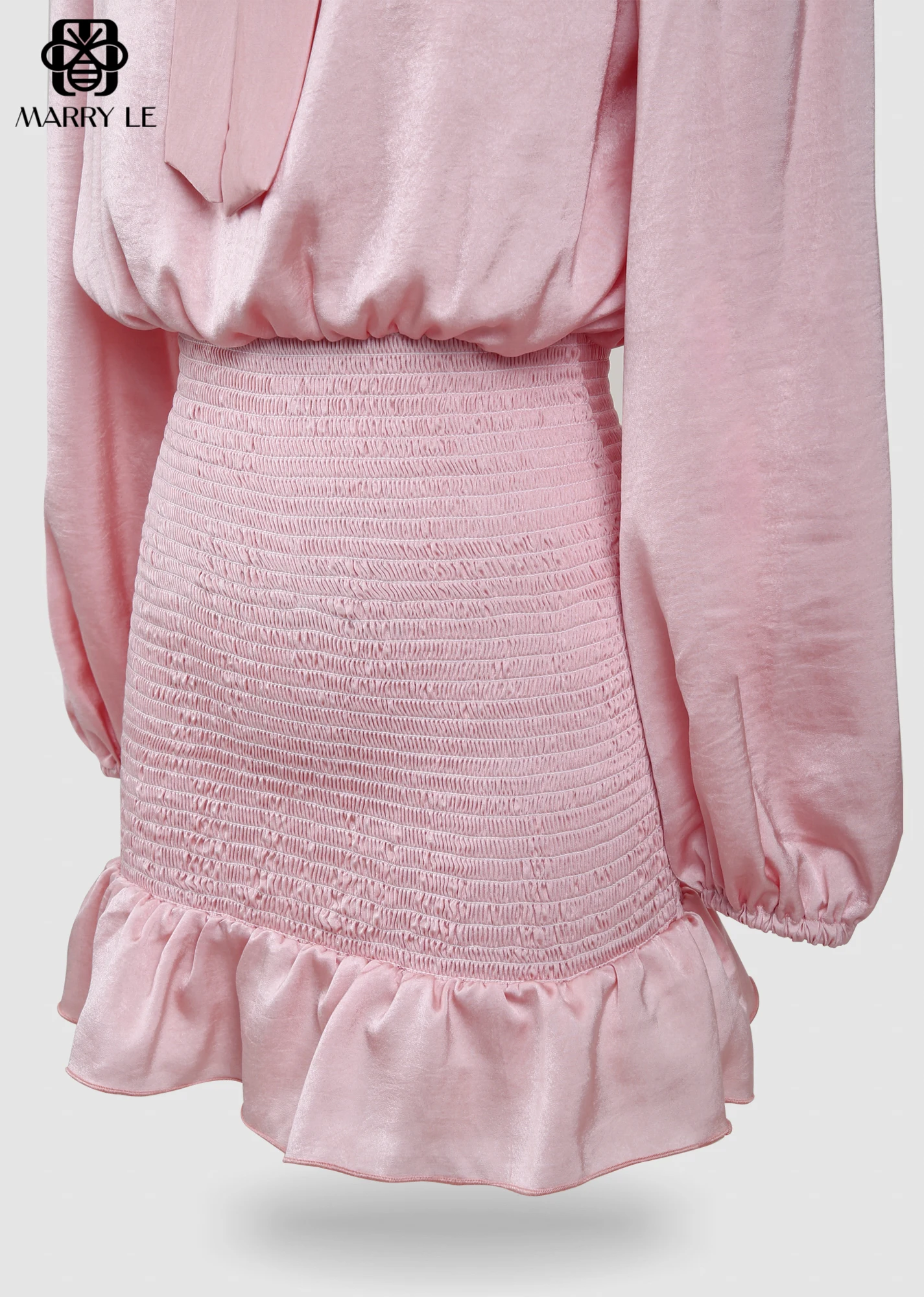 BABY PINK SATIN DRESS WITH BOW AND RUFFLE wholesale dresses in bulk women OEM ODM Customized clothing - MD327