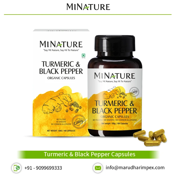 Global Demand on Healthcare Supplement Use 100% Pure Turmeric and Black Pepper Capsules