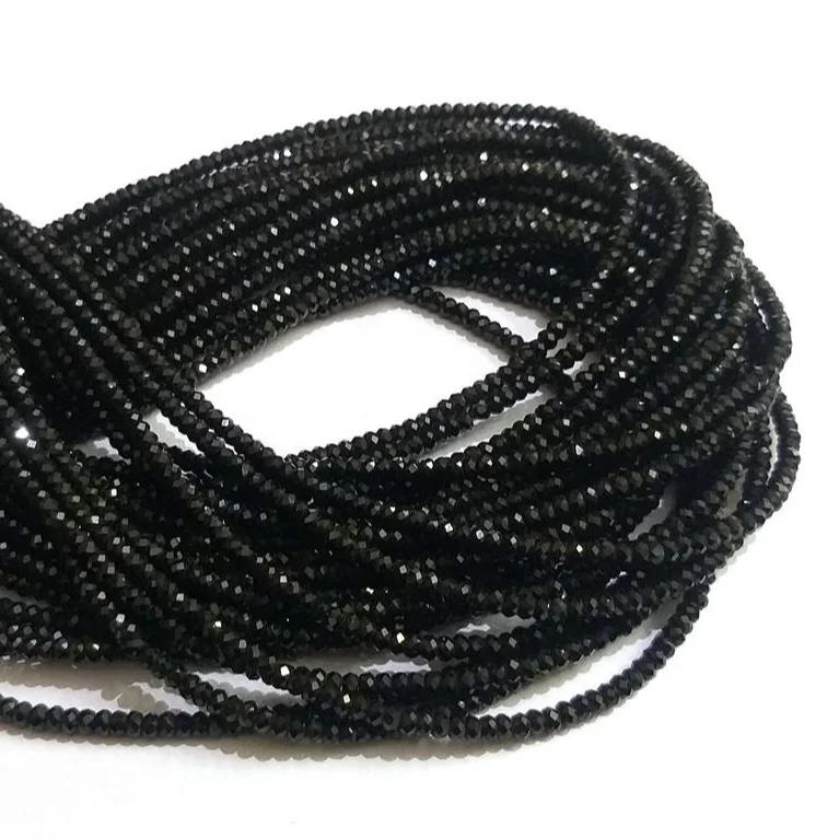 
Черный турмалин 4 мм прибл. Бисер, граненый турмалиновый ювелирный бисер Rondelle 16 дюймов нитка 