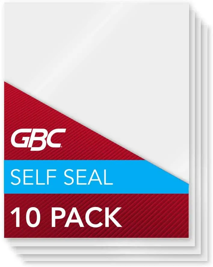 
GBC Laminating Sheets, Self Adhesive Pouches, Repositionable, Letter Size, 3 Mil, SelfSeal NoMistakes, 10 Pack (3747410) 
