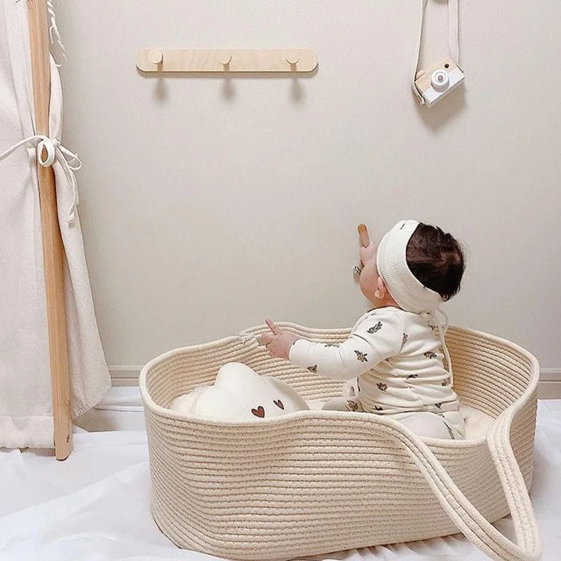Nordic Style 100% Cotton Rope Newborn Moses Basket Portable Bassinet Cradle Baby Nest Bed