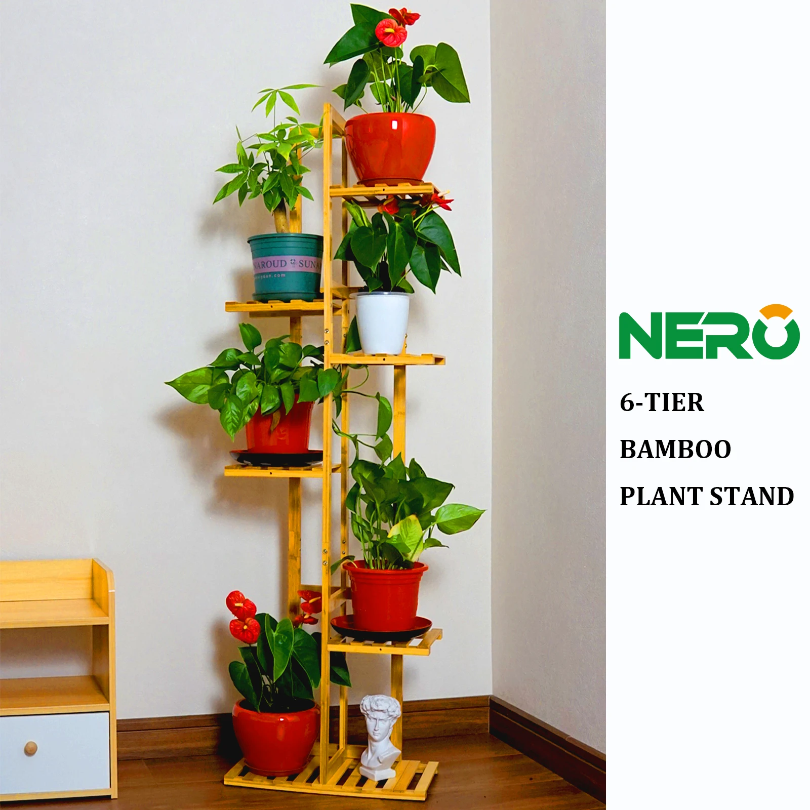 Eco friendly 6-layer bamboo flower rack  plant stand Flower Display Shelf Rack for Home Patio Lawn Garden