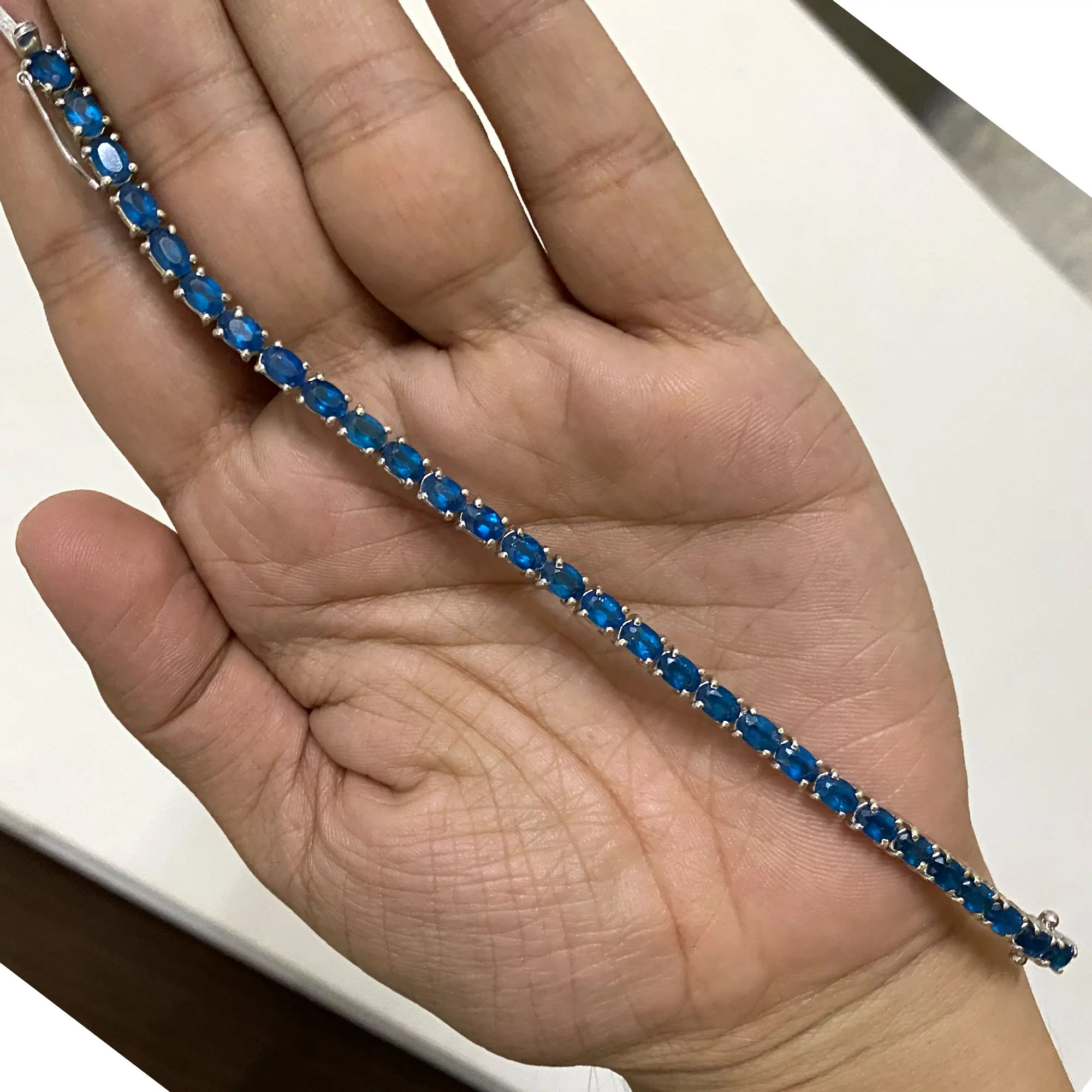 Top Quality Neon Apatite  Gemstone 925 Sterling Silver Handmade Bracelets Unisex Jewelry