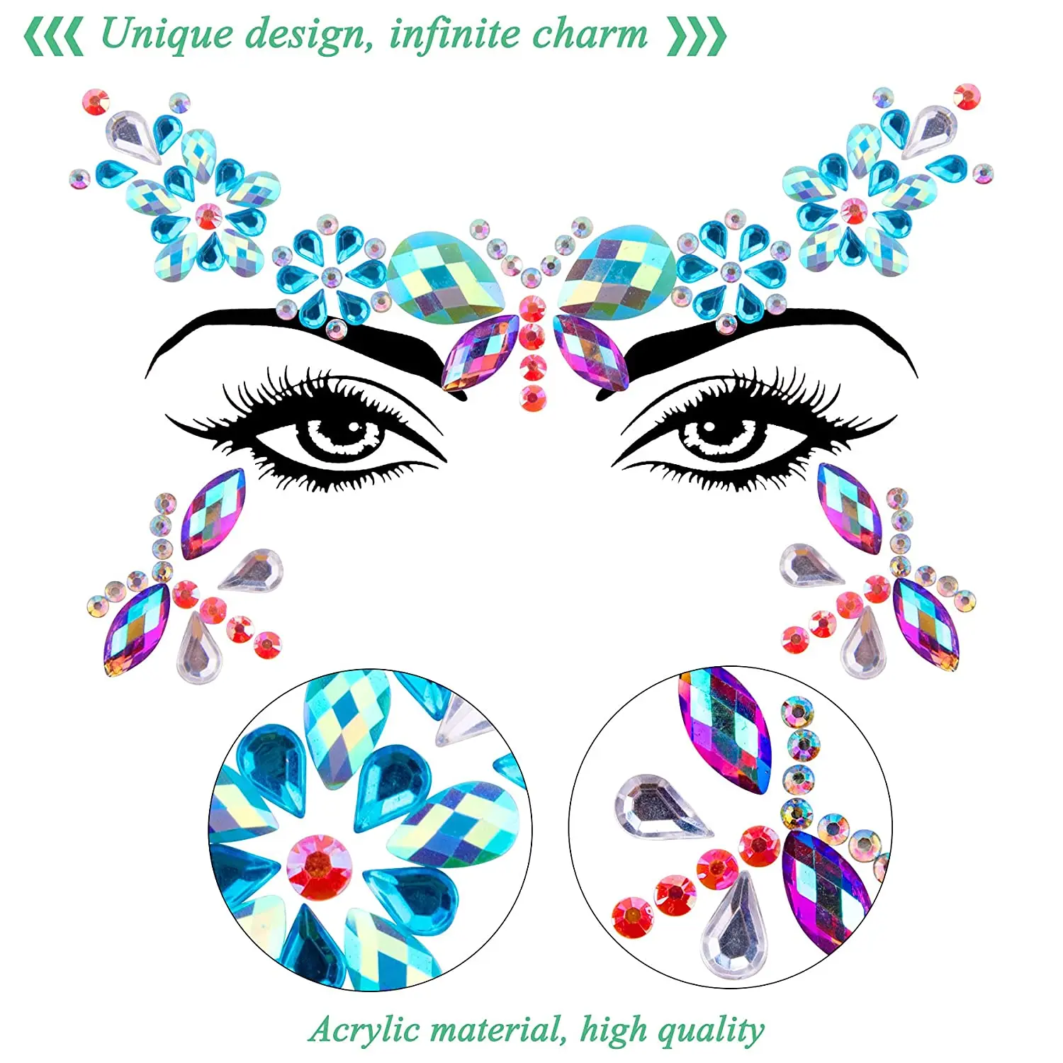 18 комплектов временные фестиваль блеск Русалка уход за кожей лица с украшением в виде кристаллов наклейки для временных татуировок для фестиваля рейв Карнавальный костюм для вечеринки