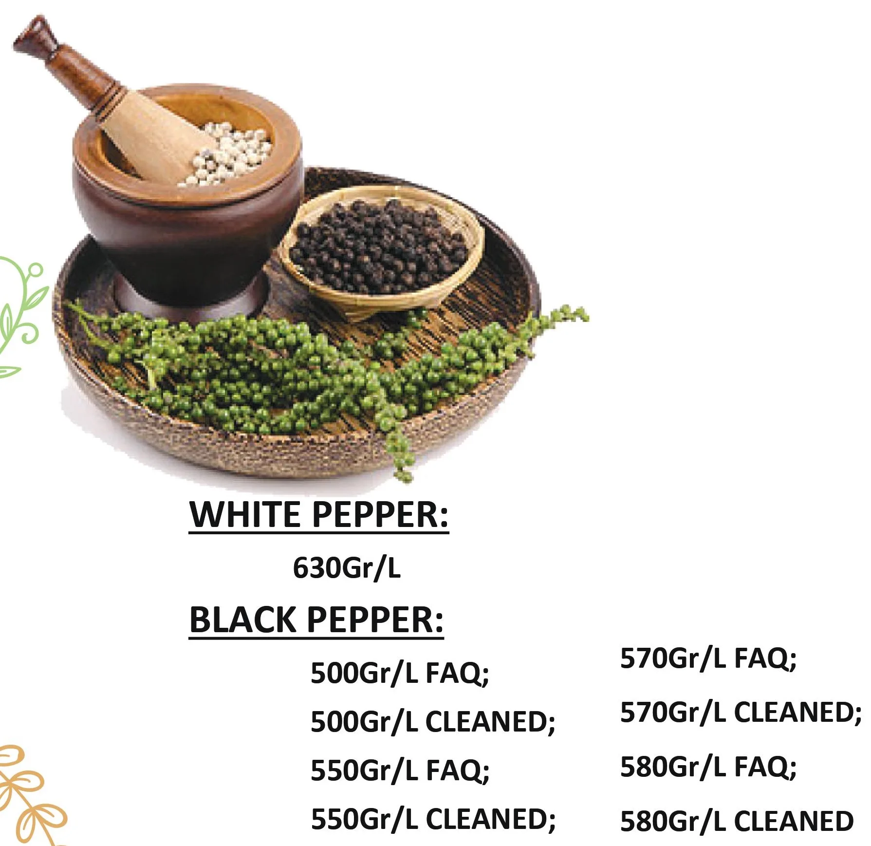 VIETNAM WHITE PEPPER SEED DOUBLE WASHED 630GR/L