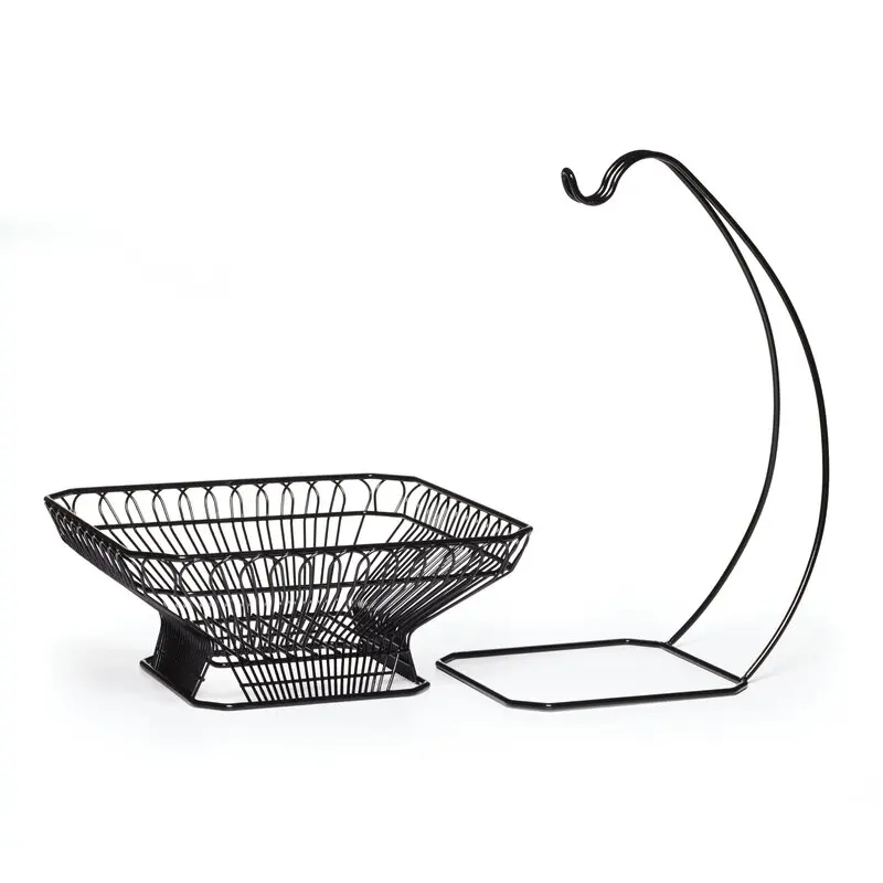 Wholesale Metal Iron Mesh Wire Kitchen Storage Fruit Basket With Banana Holder