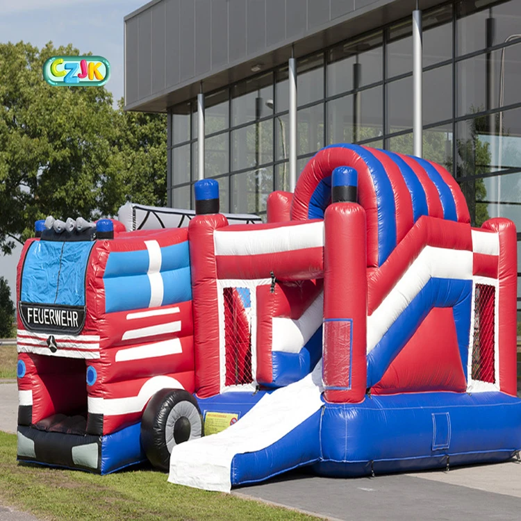 3 in 1 game inflatable fire truck master jumping firetruck bouncy castle slide bounce house for kids