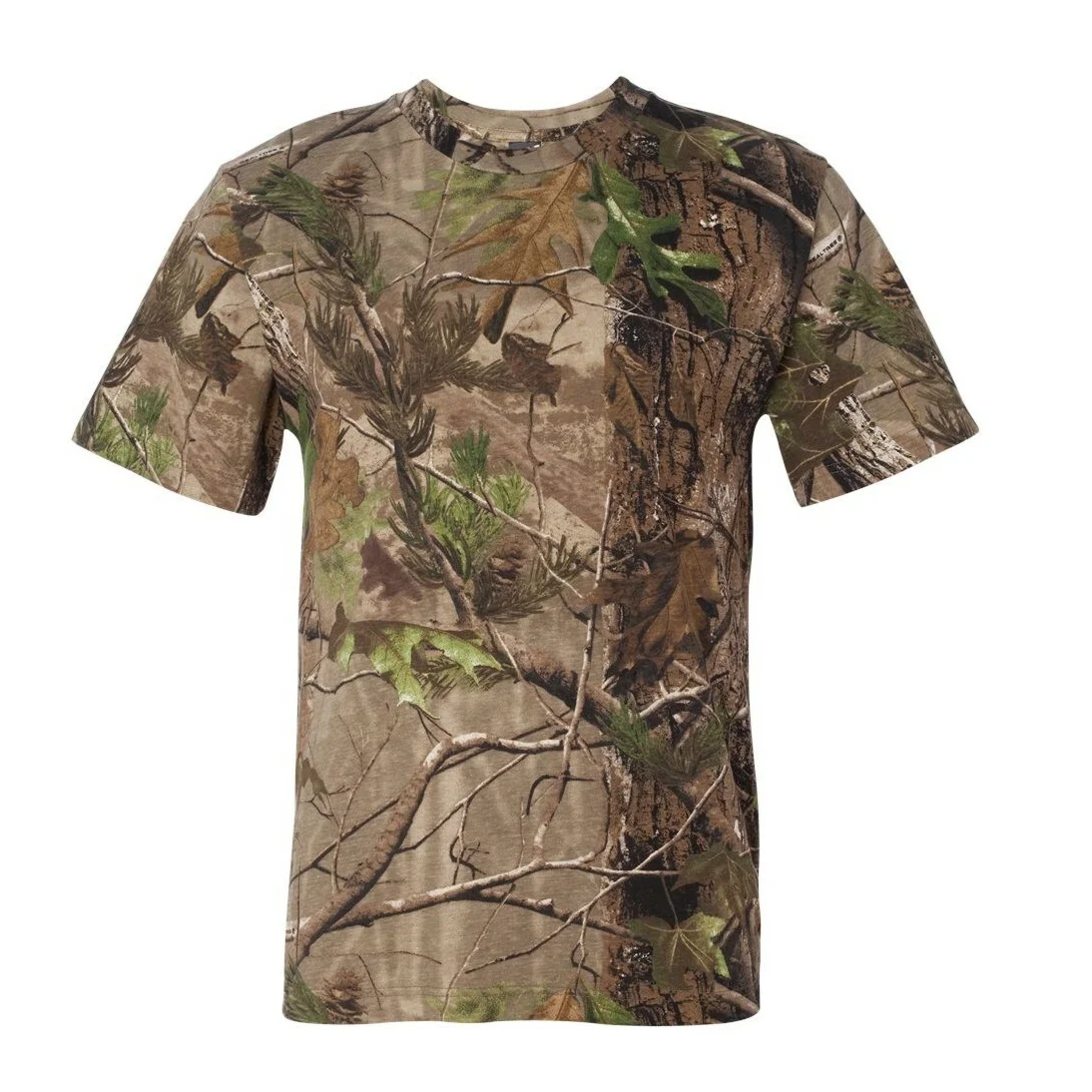 Hot selling 100% Cotton Custom Printed Embroidered Logo jungle tree Mens T shirts full sleeves printing logo hunting