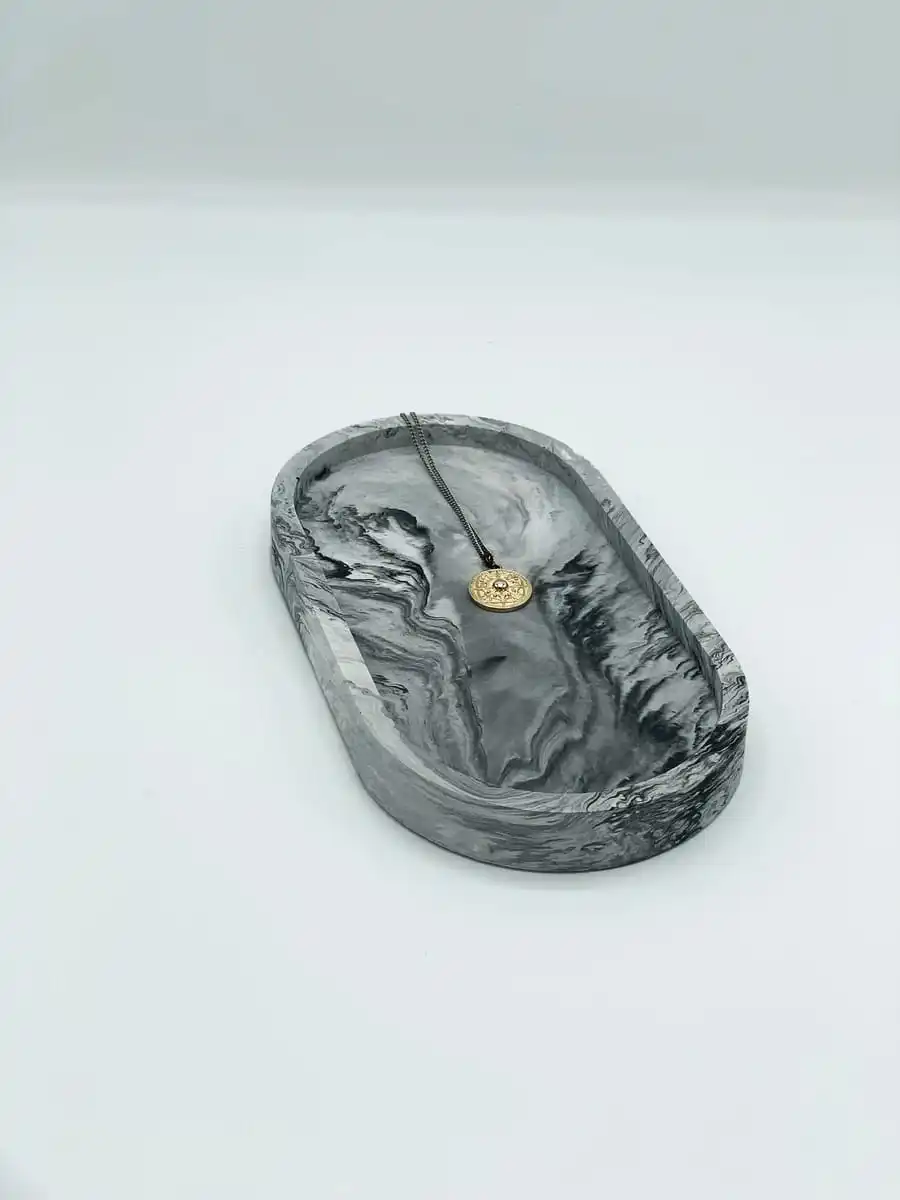 New arrival with heavy designs and quality black and white marble decorative oval tray for table decor