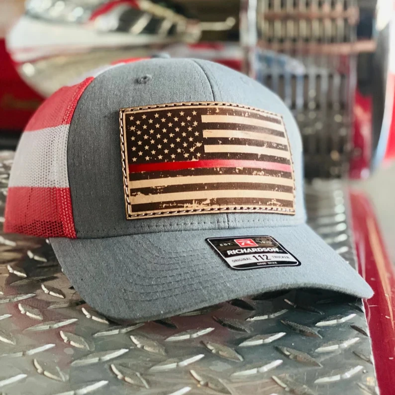 High Quality American Mesh Stars on Back Side Printed USA Mesh Trucker Hats Custom Leather US Flag Patch Trucker Hats Wholesale