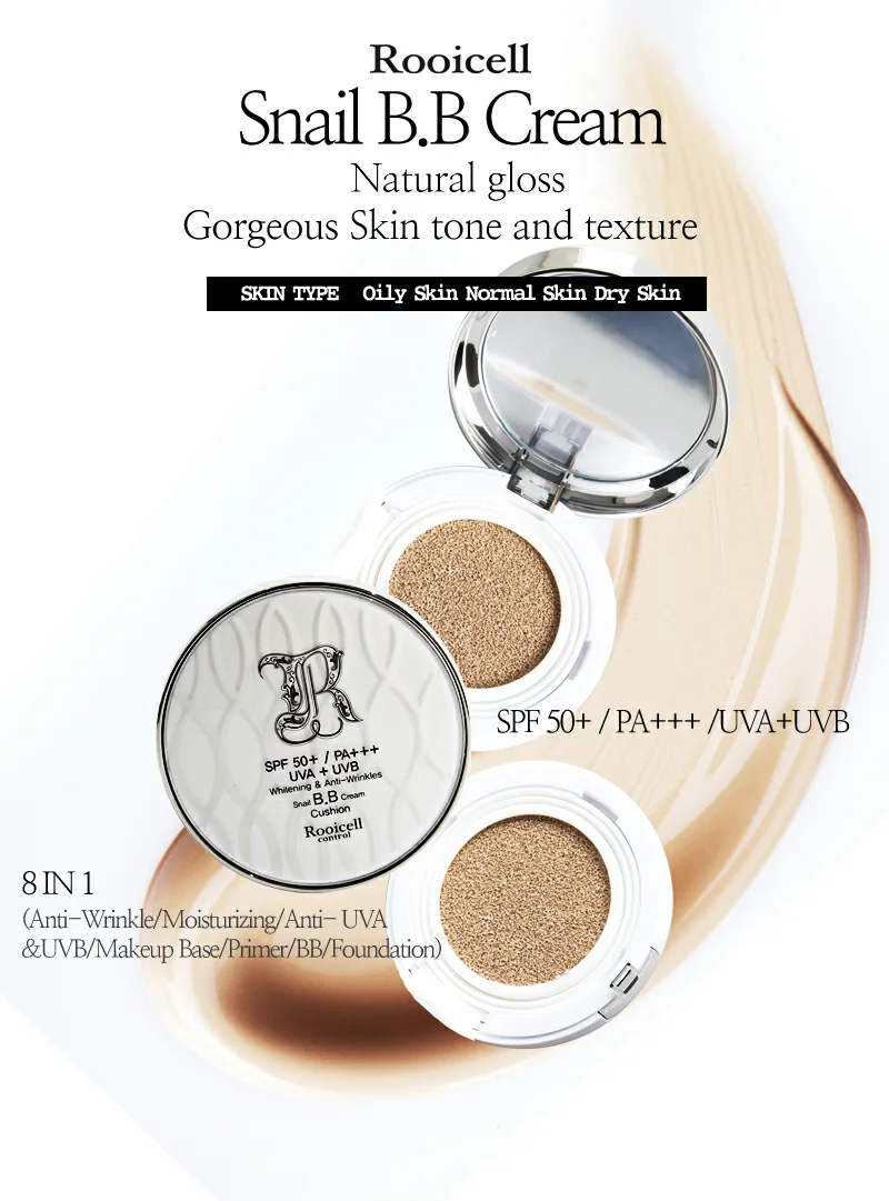 ISO GMP Korean cosmetics SPF50+PA+++ whitening and anti wrinkle blemish concealer  foundation snail BB cream cushion 15g*2