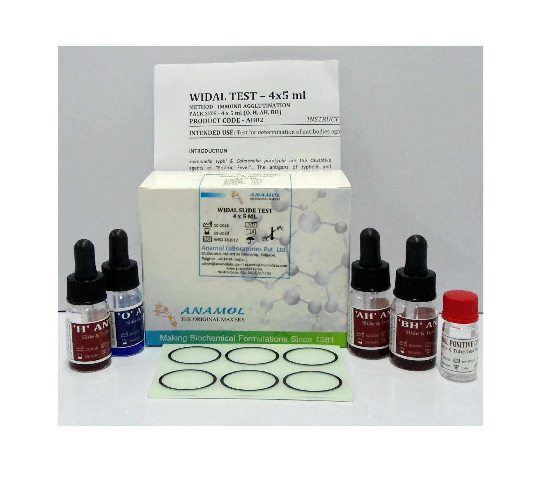 ISO Certified Widal Slide AH BH Antigen Slide And Tube Test KIt