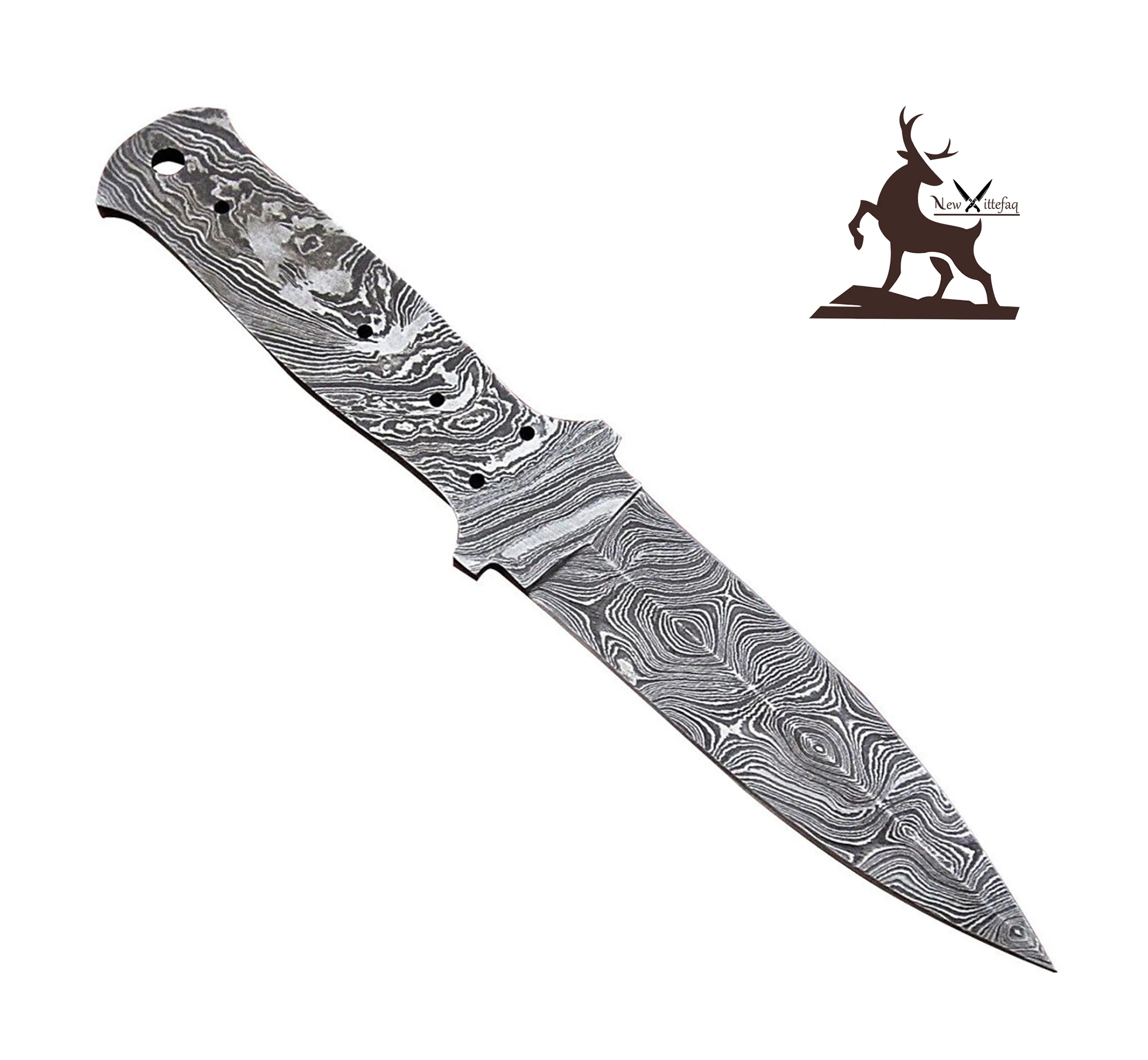wholesale Damascus knife blank blade handmade forged full tang with leather sheath hunting, camping