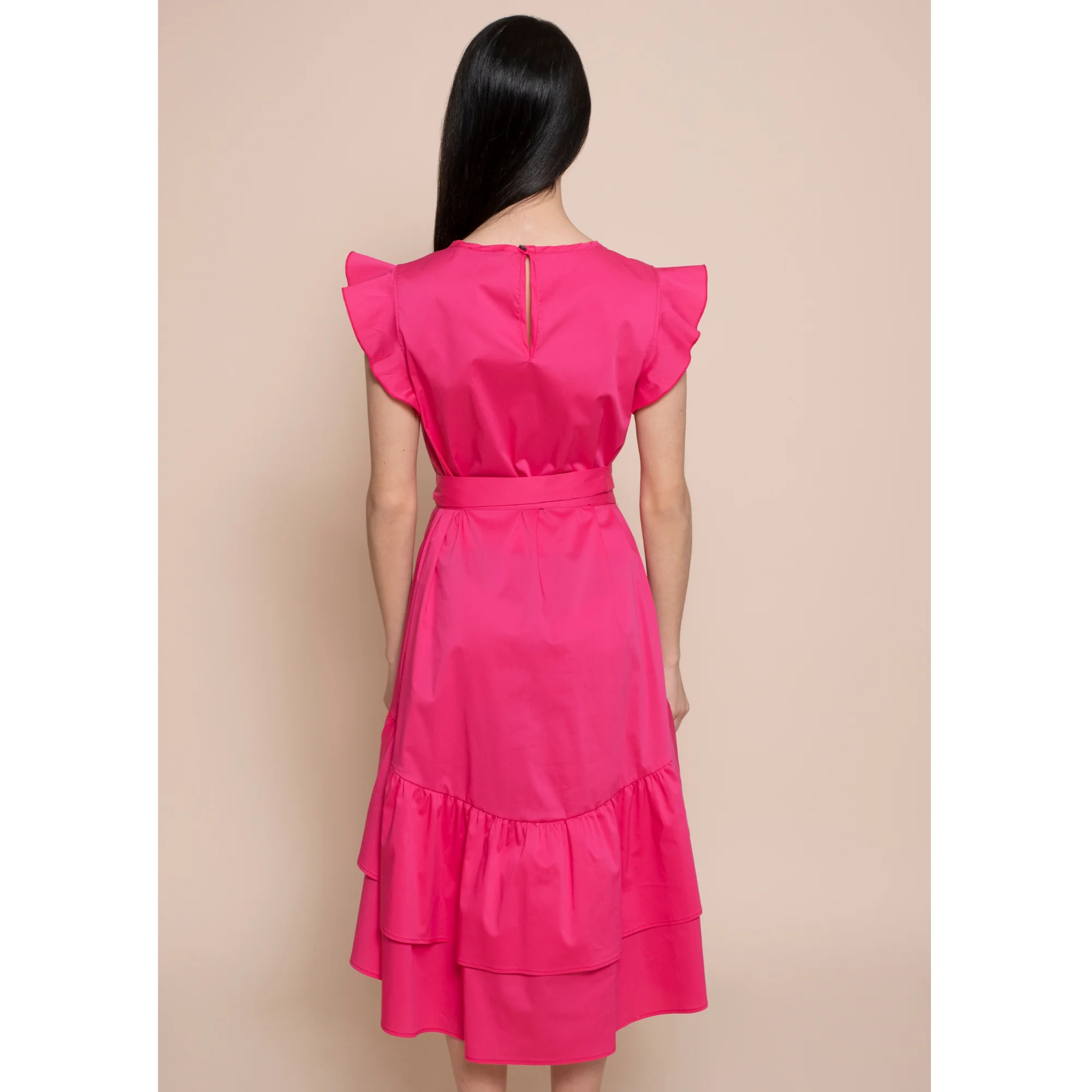 Best Italian quality 100% Goa midi dress 2 round neckline with double flounce on the bottom and belt for the day