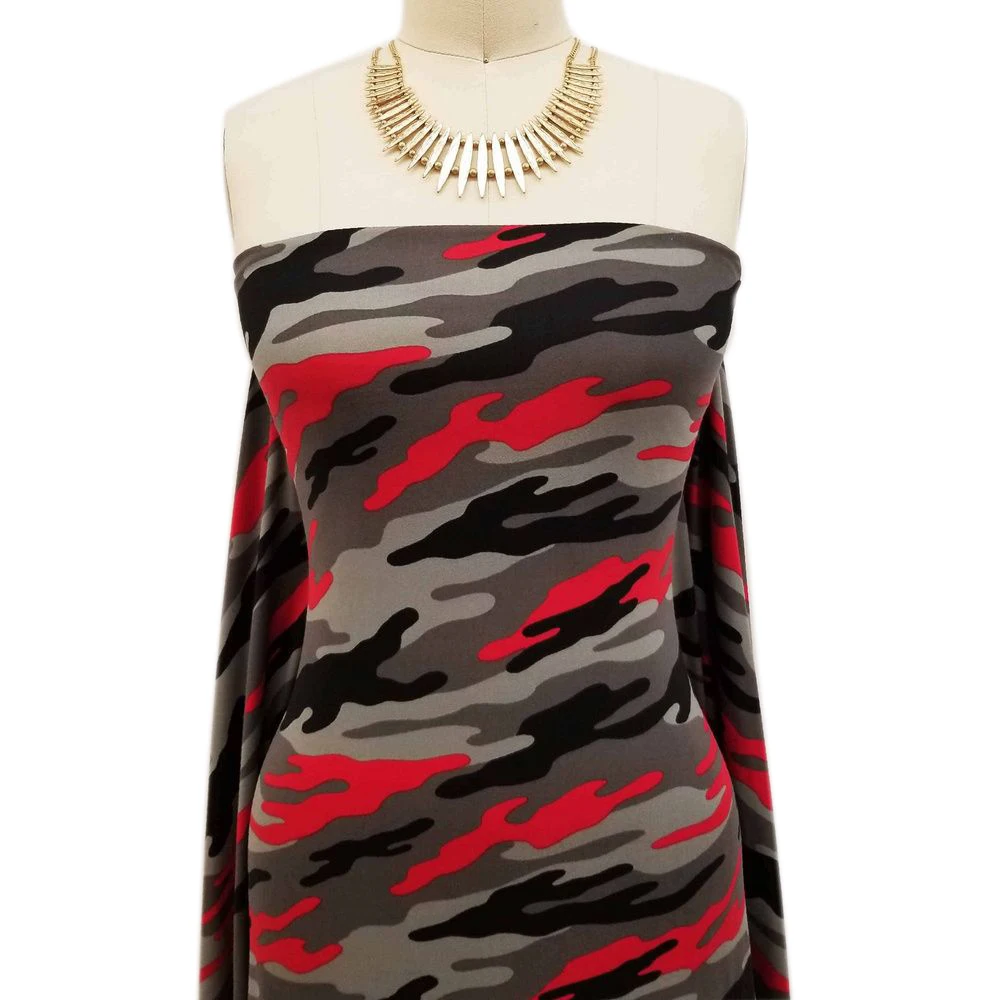 Grey Red Camouflage Pattern Printed on Double-Sided Brushed DTY Fabric for Wholesale - Style P-197-668