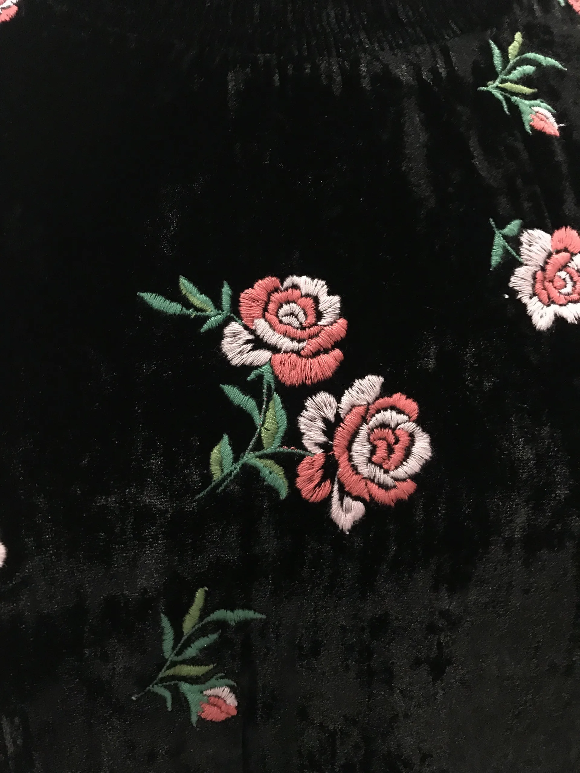 Long sleeve stand  neck floral  pattern black velvet elegant ladies long sleeve  plus size women dress