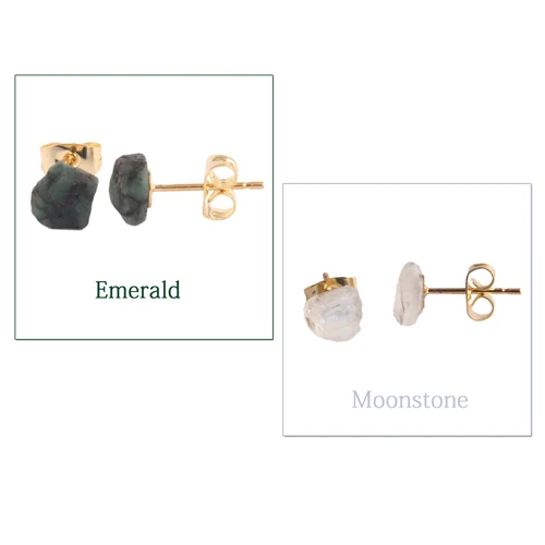 Wholesale collection natural rough emerald gold plated stud earring uncut raw birthstone minimalist statement push back studs