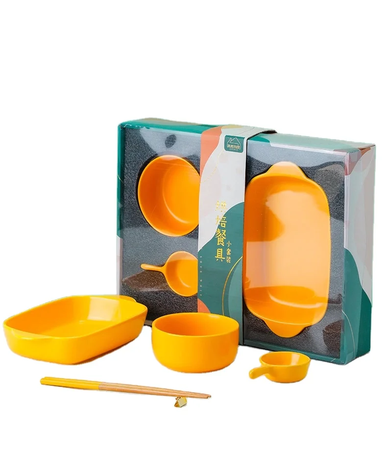 High Quality Nordic Style Ceramic Plate Creative Home hotel Flat Plates Baking set Gift box Cake
