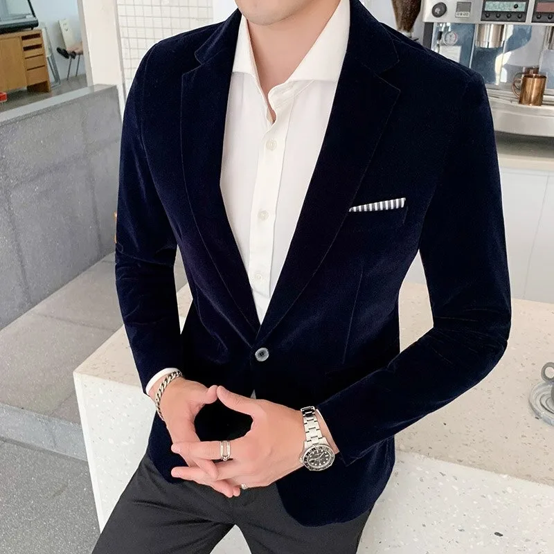 New winter best design velvet blazer for men Smart Casual  wear coat for men Solid Color Big Pocket  with high quality fabric