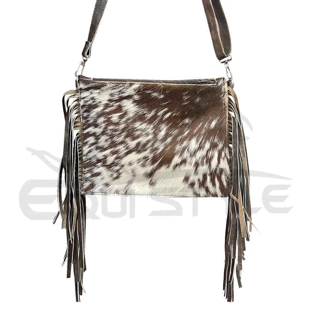 Fully Covered Cowhide Western Purse with Fringe Custom Design Leather Crossbody Purse OEM Superlative & Classy Hair On Hide Bag