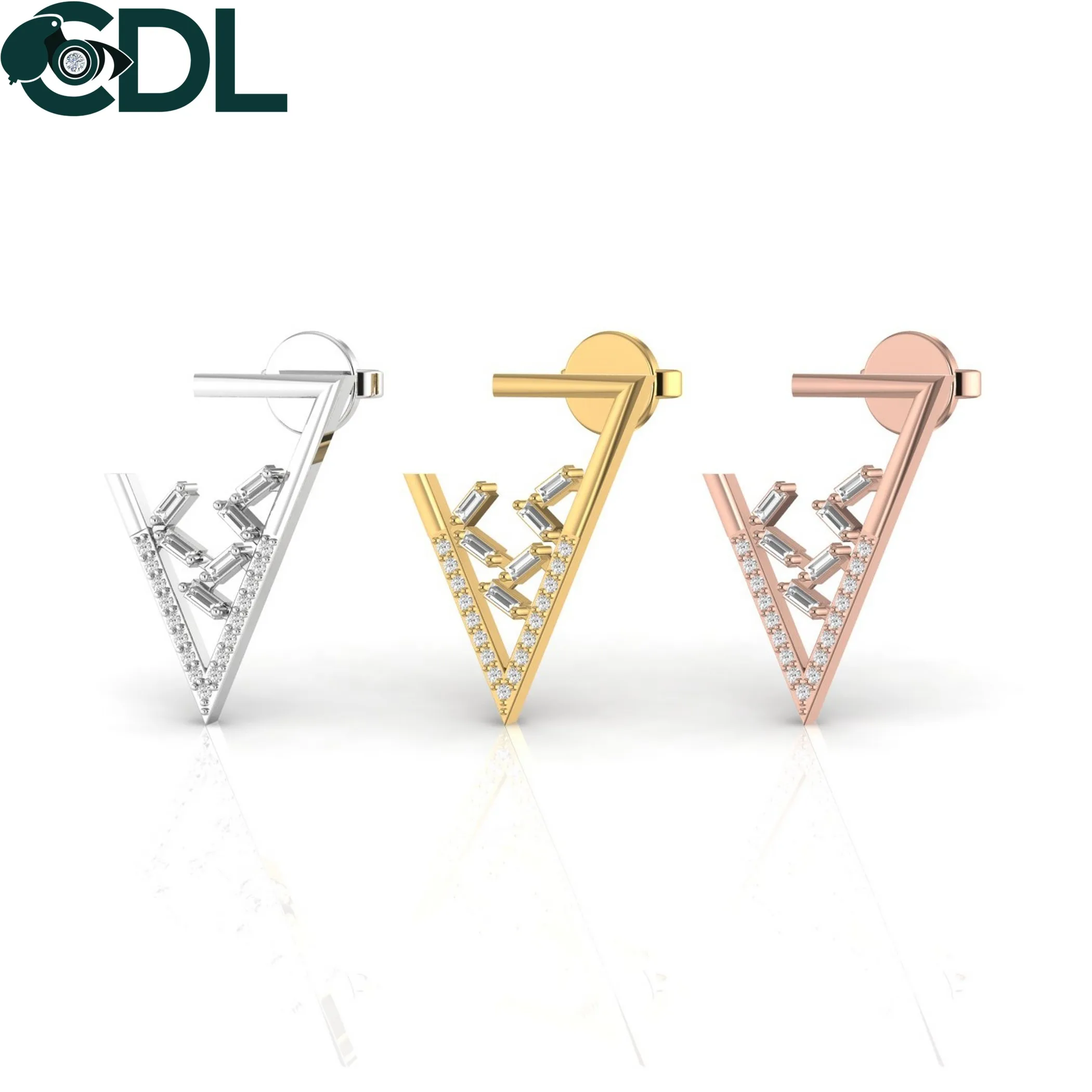 Серьги-гвоздики с бриллиантами Женские, круглые ювелирные украшения в форме багета треугольной формы под золото 14 карат, хороший подарок на день Святого Валентина