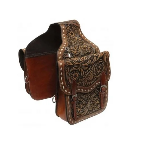 Premium Leather Custom Multifunctional Showman Floral Tooled Leather Cowboy Horse Saddle Bag Wholesale