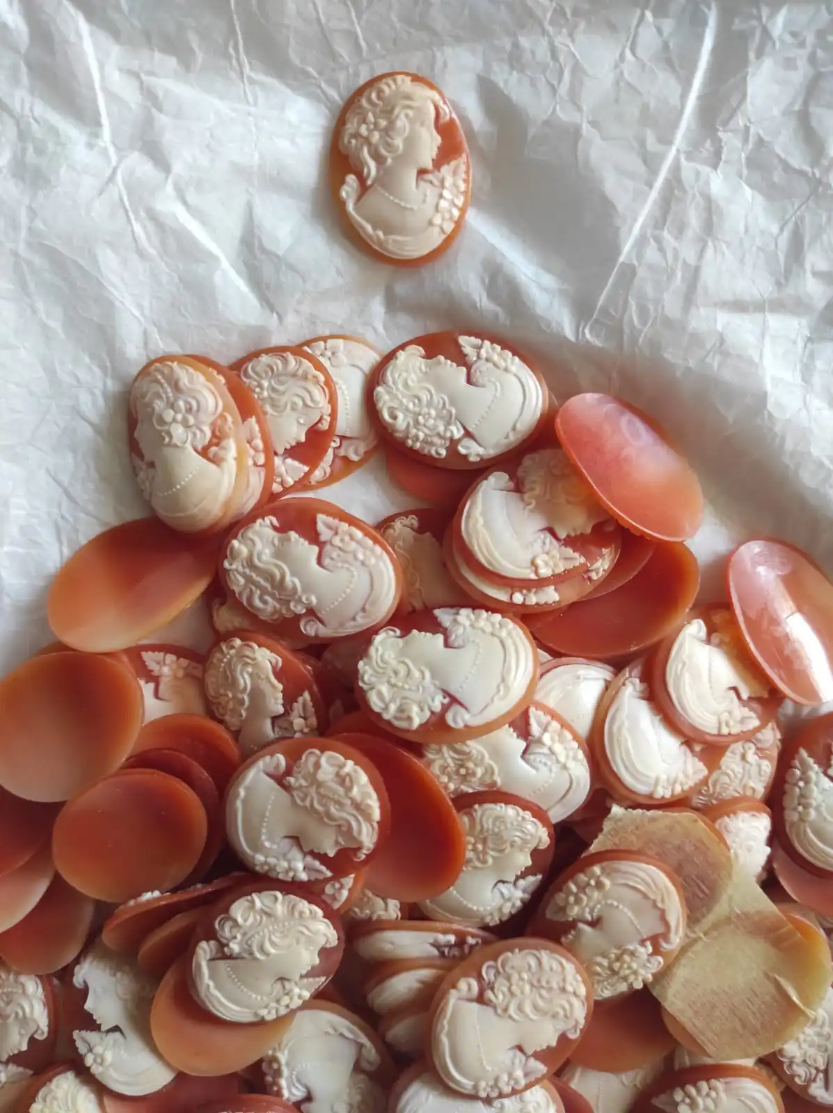 Loose Cornelian Shell Cameos carnelian cameo with lady and flowers from italy oval cut handmade vintage victorian style no resin