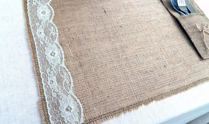 100%Pure Linen Fringes Placemats Natural 14 x 19 Inch  Fabric Handcrafted Machine Washable