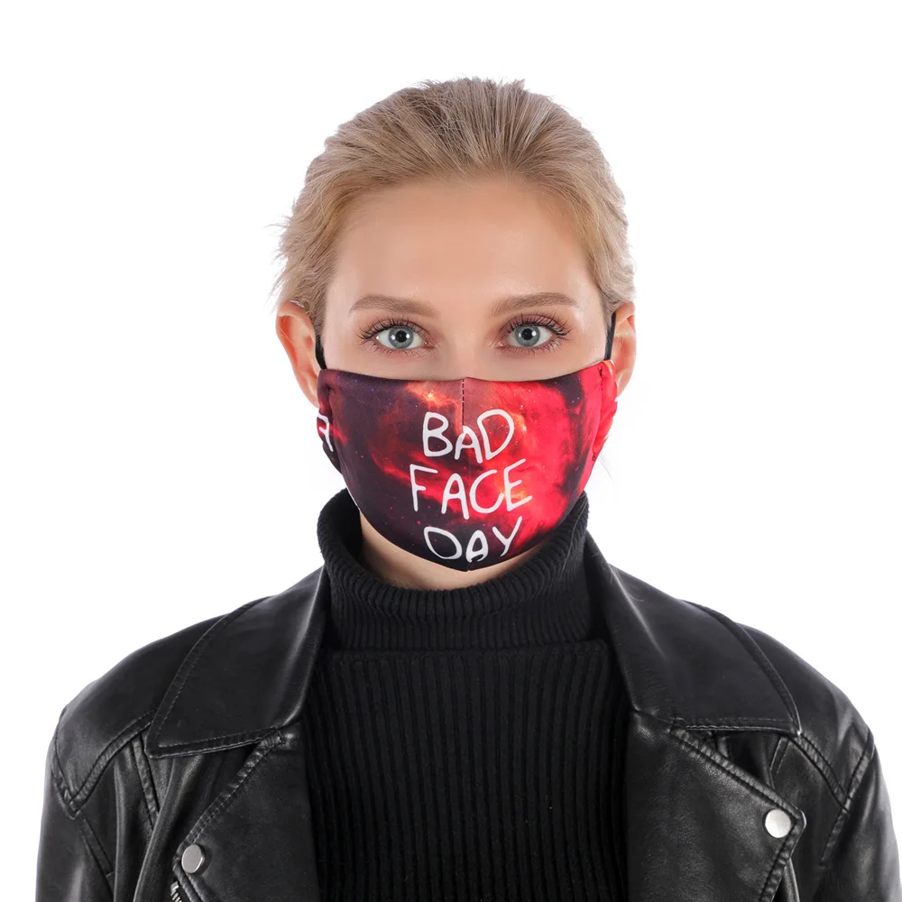 
Dropshipping Amazon 5-layer 2 Filters Repeatedly Washable 3d Printed Cloth Women Design of Print Halloween Face Party Mask 