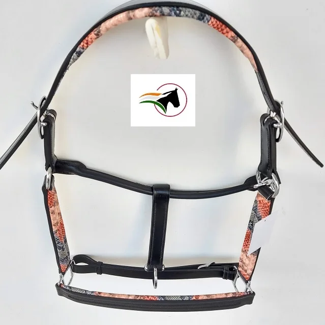Сбруя высокое качество Конный головы воротник с лямкой на шее пустой канал нос и щеки шт со змеиным принтом обивка
