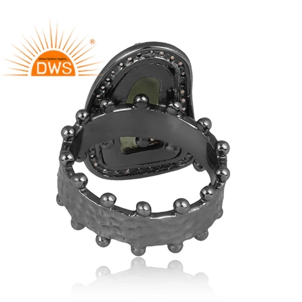 925 Sterling Silver Raw Moldavite Gemstone Ring For Christmas Jewelry Supplier For Women Gift For Her