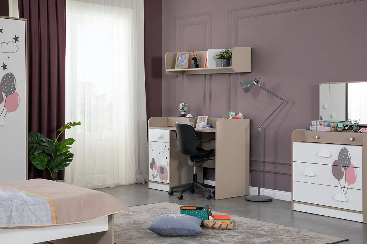 Economic Cheap Kid Teen Bedroom Furniture Set Natural Modern Functional Hygienic Wardrobe Study Desk (ider Jungle teen room)