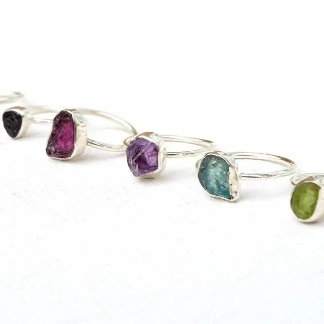 Raw Birthstone Rough Ring at Factory Price Onyx Amethyst Apatite Peridot Garnet Silver Rings from Manufacturer Online Regular