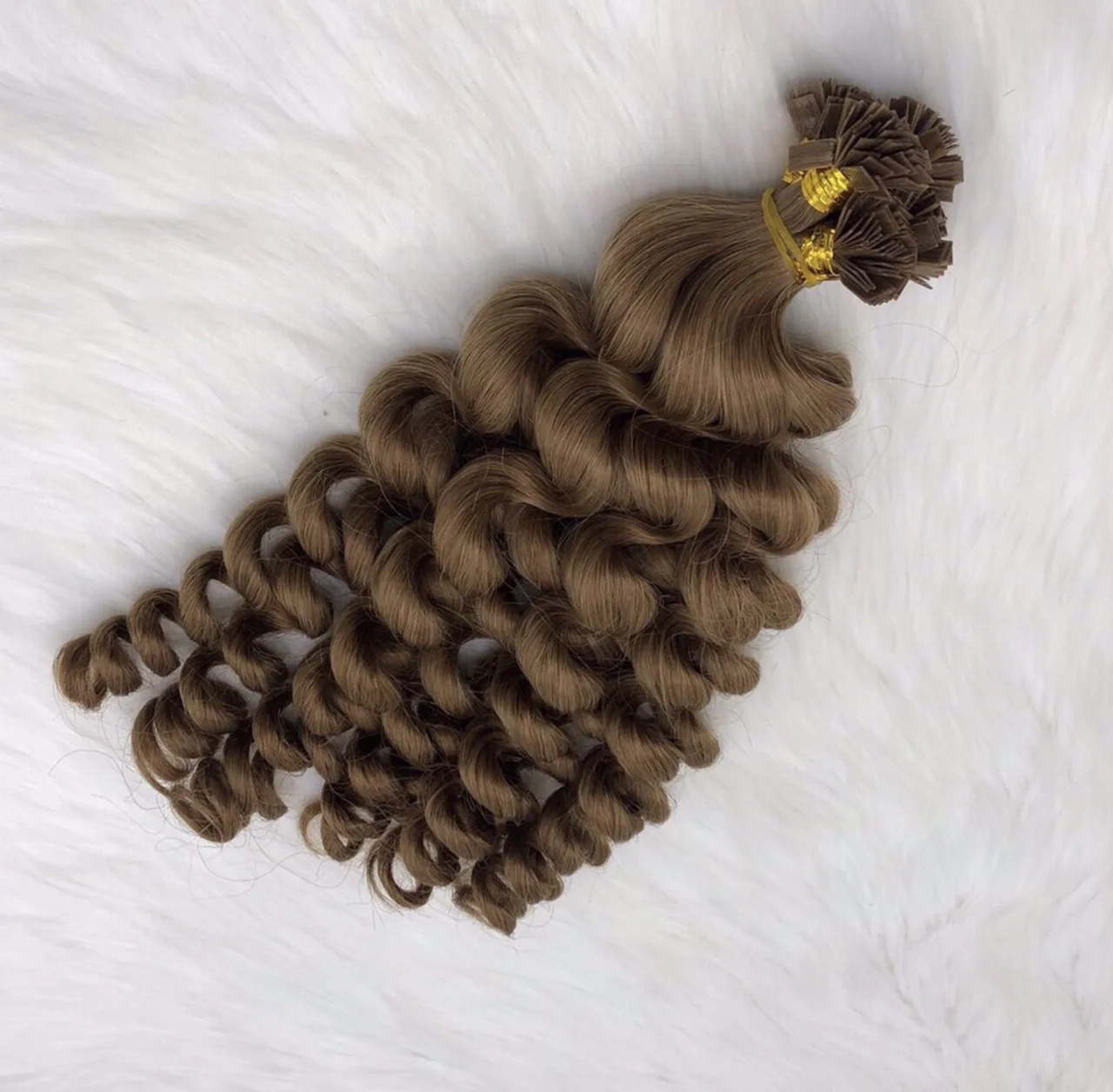 Wholesale Price Brown Color Keratin Flat Tip Curly Hair Extensions 100% Vietnamese Human Hair Best Quality