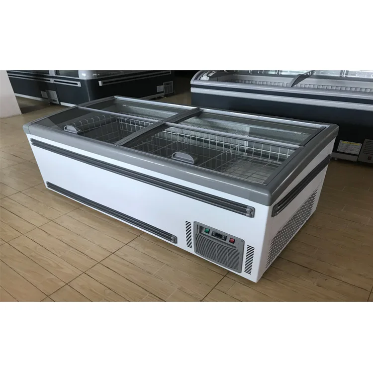 Supermarket Industrial Frizer  Refrigeration showcase Equipment Spares For Ice Cream Curved Glass Door Island Chest Freezer