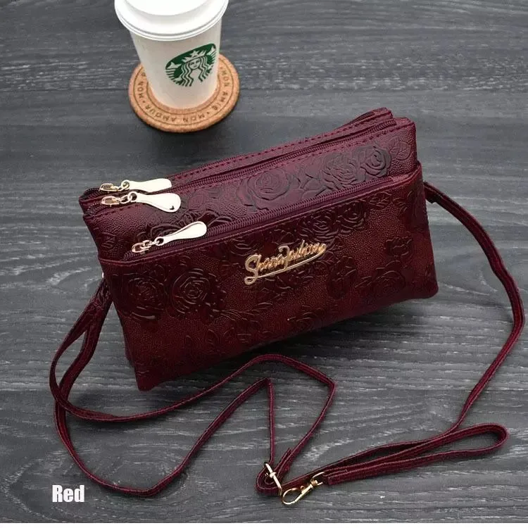 
Womens wallet Four zipper long clutch bag 3D knurling Retro leather Purse wristlet phone wallet 