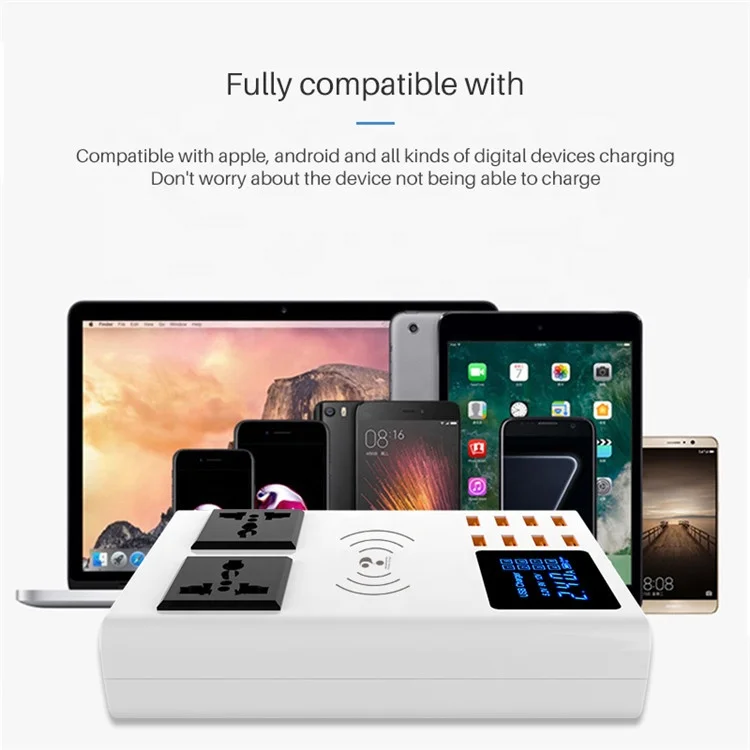 DP Smart USB зарядное устройство 40 Вт с универсальная розетка переменного тока светодиодный дисплей 8-портовый беспроводной адаптер для зарядного устройства