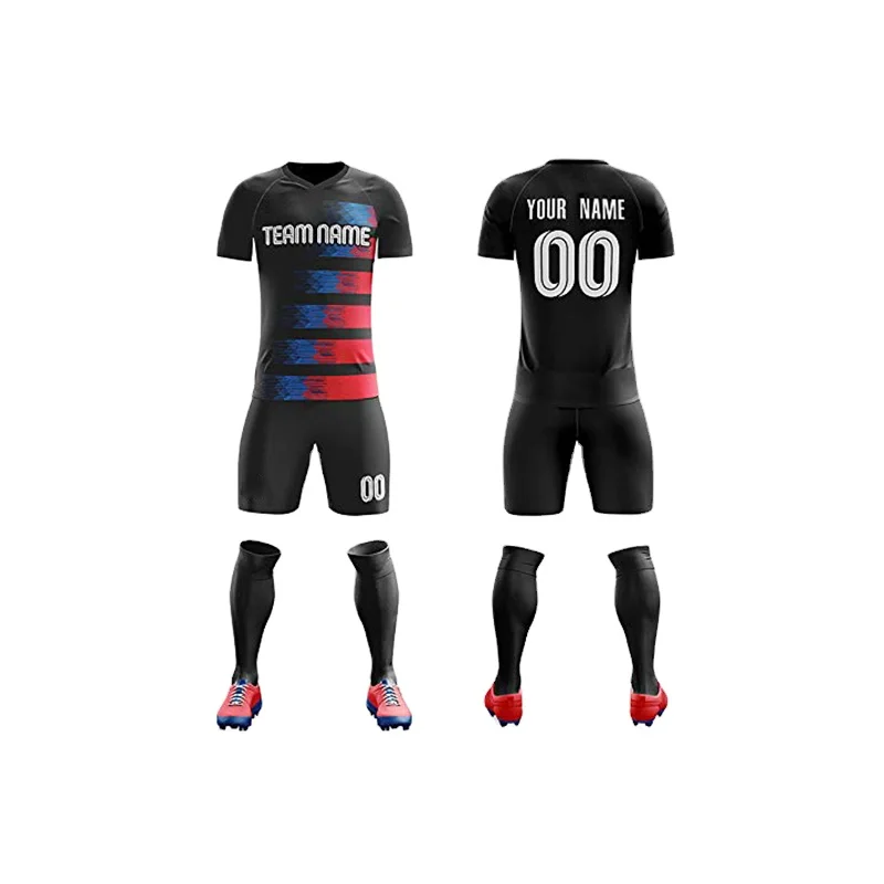 Fitness T Shirts Football Training Suits Soccer Uniform Football Jersey Soccer Wear Shorts Stripes Quick Dry Sport Blue and Red