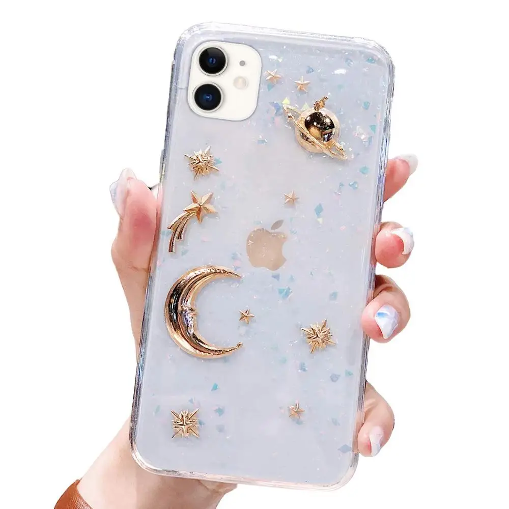 
New 3D Bling Universe Glitter with Space Sparkle Flexible Soft PC+TPU Phone Case for iPhone 11 