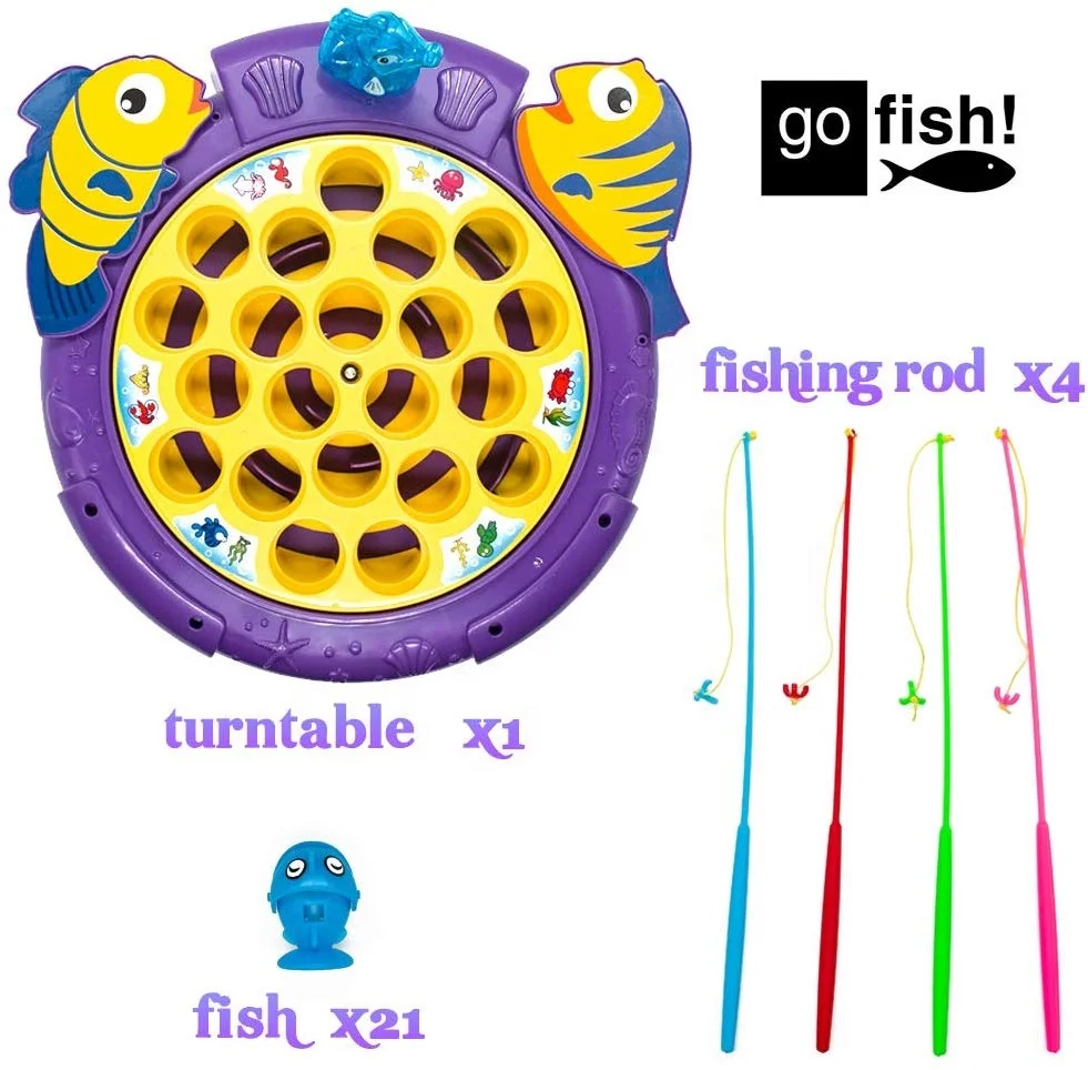 
Fishing Game Set Rotating Musical Board Game with 4 Fishing Rods and 21 Fish Toys for Children 