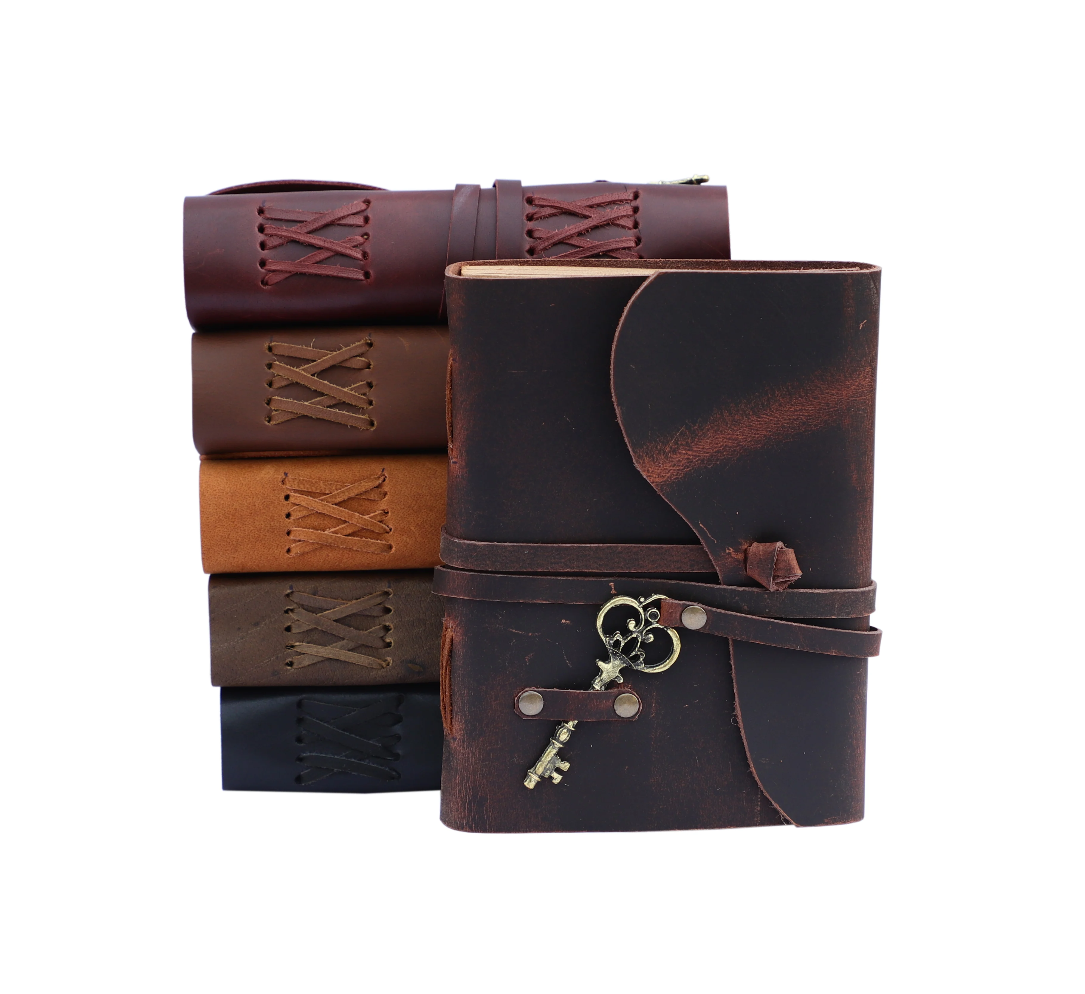 Handmade Journal Genuine Leather Notebook With Key Lock Vintage Bound Strap Closure Notebook & Sketchbook With Brown Lined Pages
