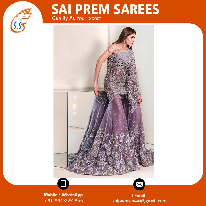 Белое этническое индийское платье до пола с длинным жакетом тяжелая работа вышивкой модная покупка по оптовой цене