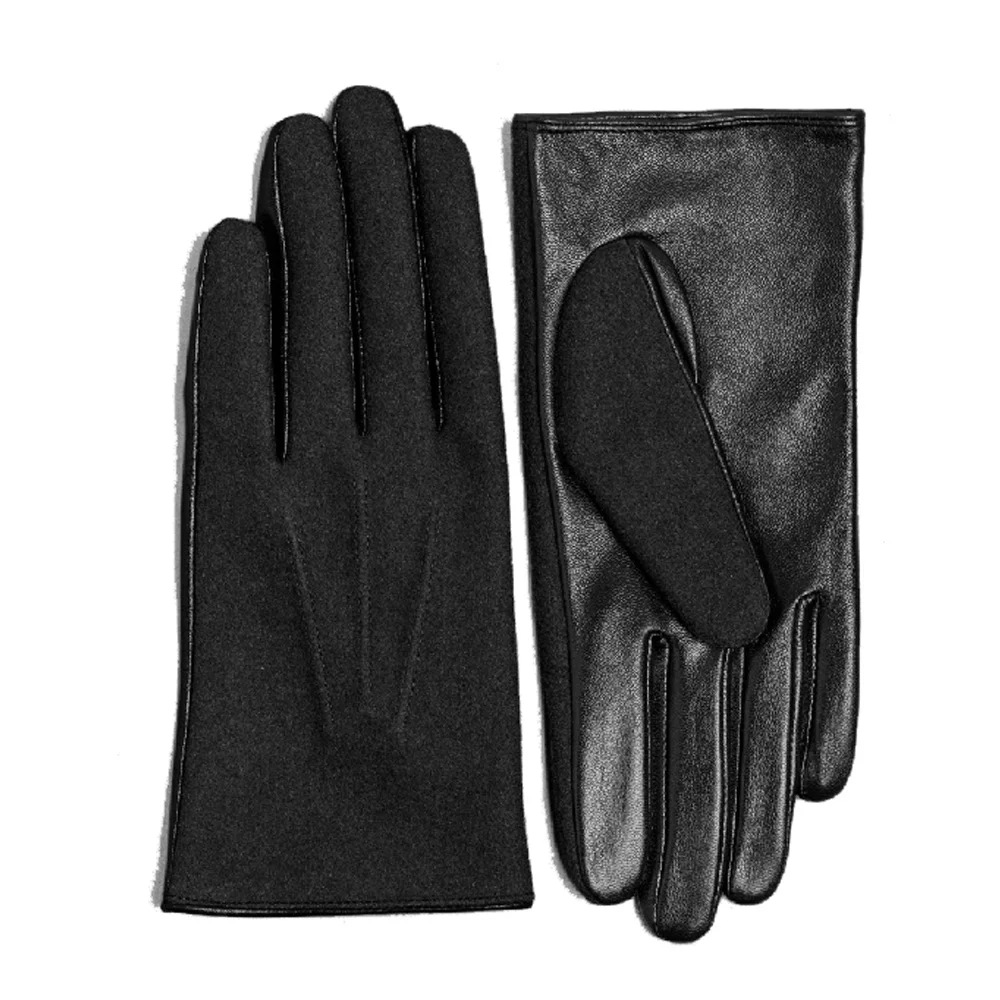 Black Pure Leather Fashion Gloves Men Warm Fashion Driving Gloves
