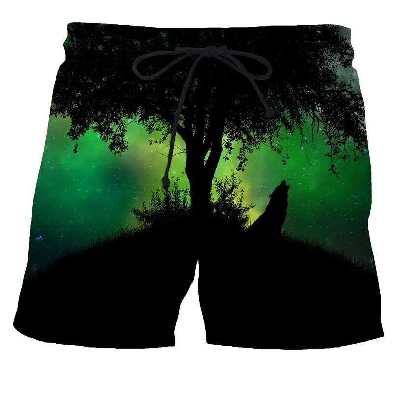 Man beach shorts animal wolf 3d printed pants high quality swim shorts men starry sky gym surf board swimsuit