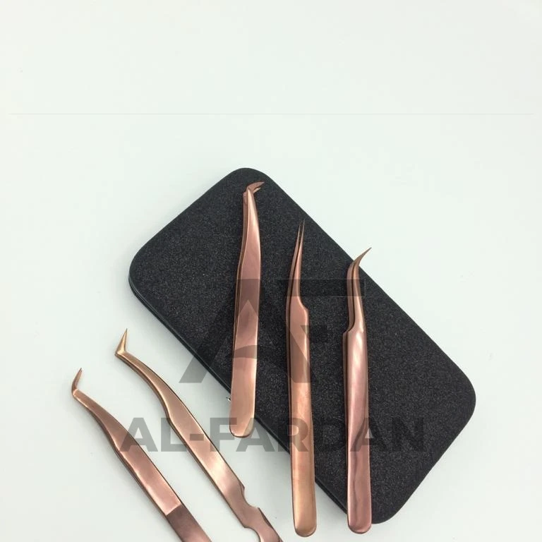 Sustainable Stainless Steel Tweezers For Eyelash Extension Rose Gold Titanium Color Custom Logo Russian Volume Boot Lash Tweezer