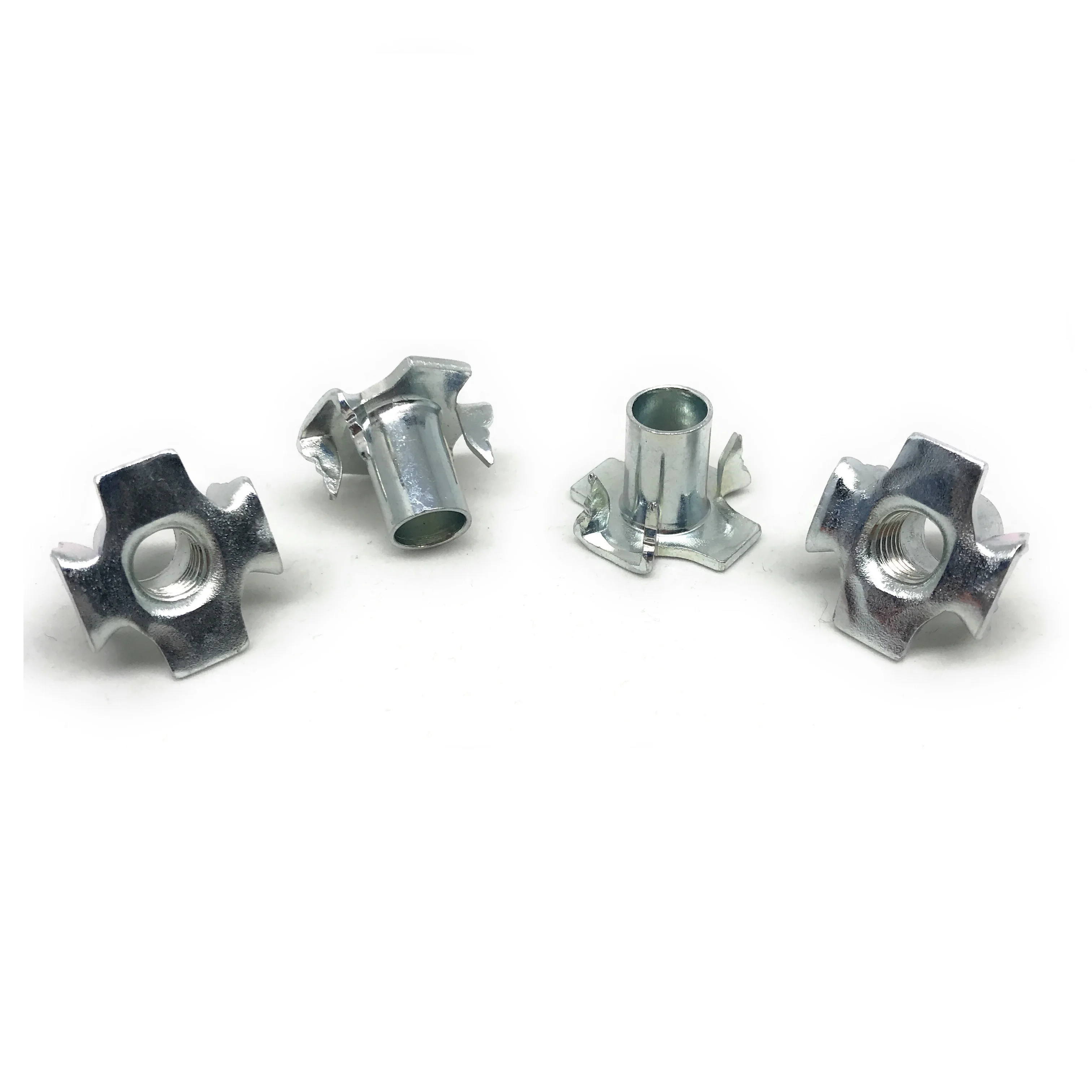 4 Prongs Steel Riveting T-Nut DIN Certified M5/M6/M8 with Zinc Plating/Galvanized Finish for Wood Furniture Industries