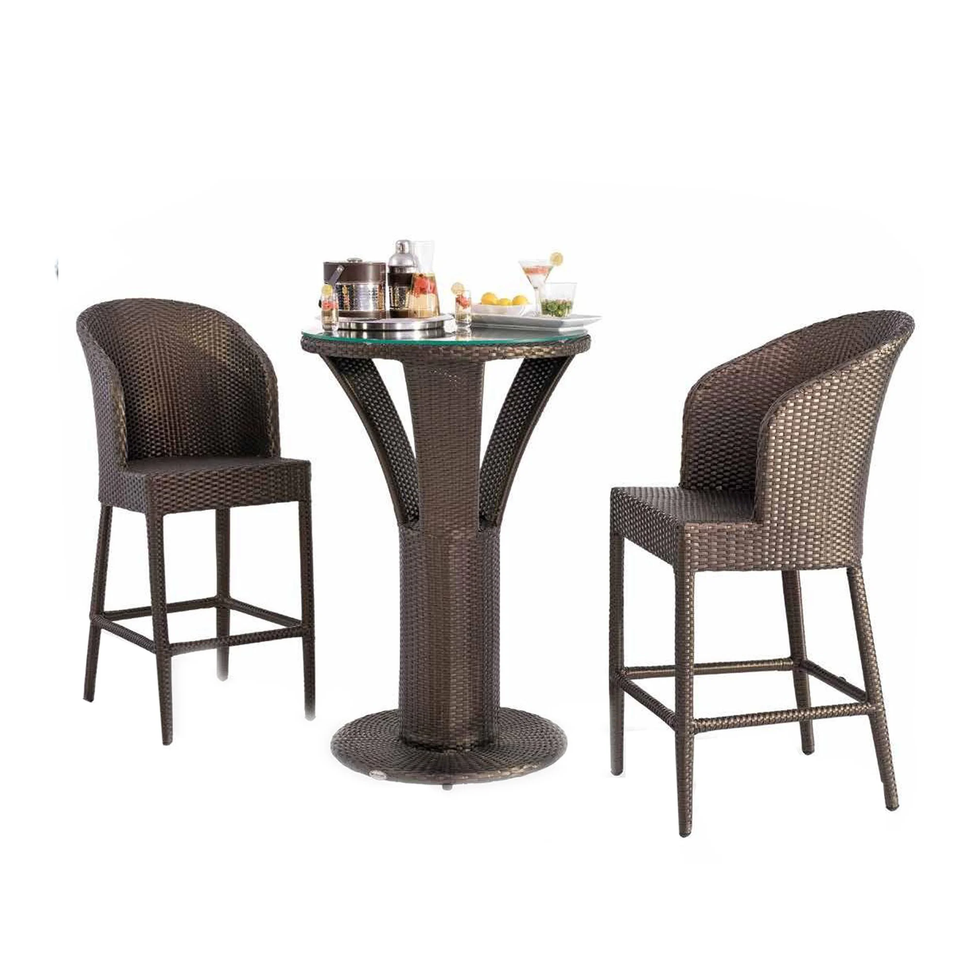 good quality outdoor aluminium bar set modern resorts patio rattan high bar chairs luxury villa outdoor furniture