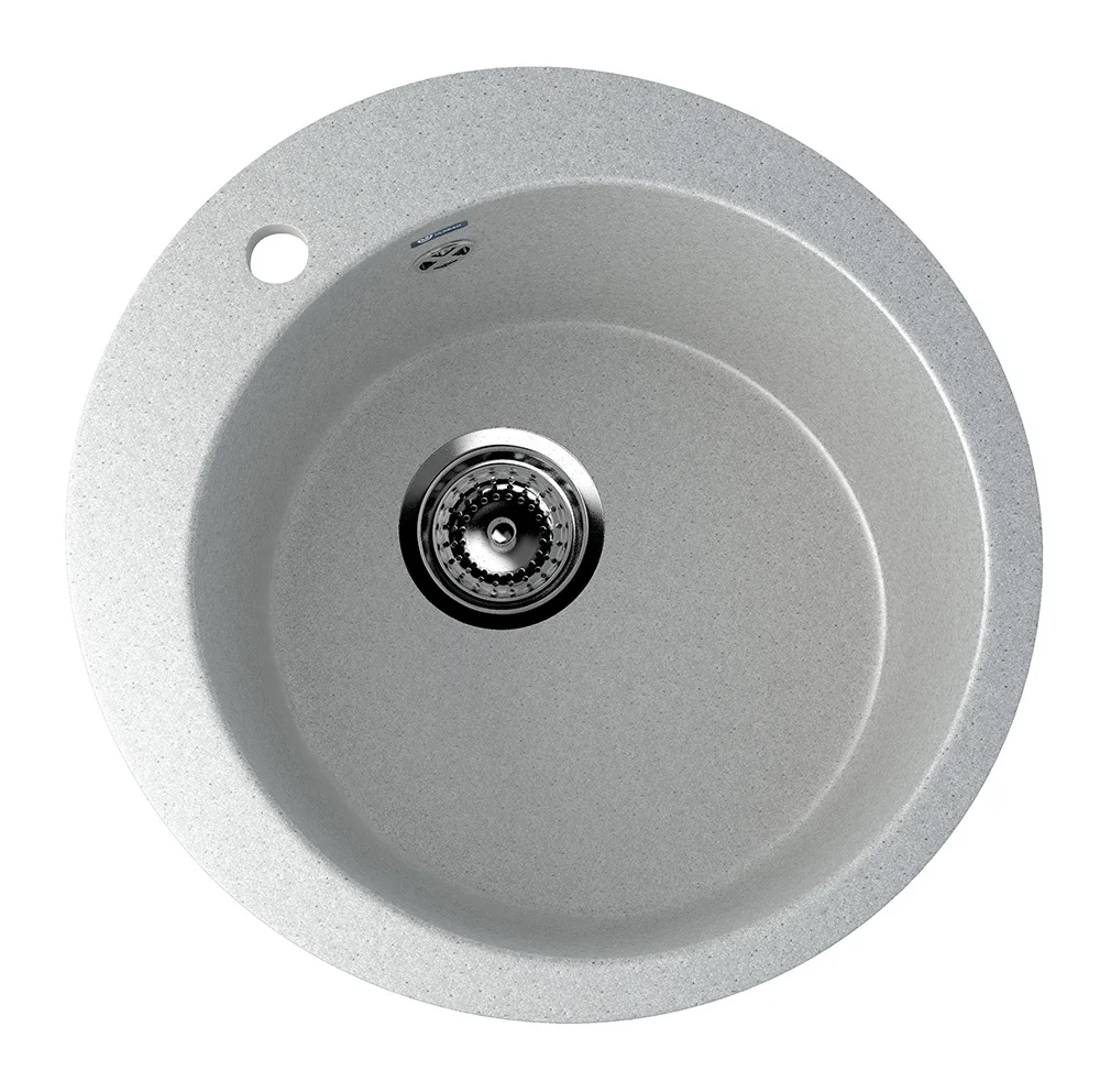 Quality kitchen sink ULGRAN U-405 round with mixer tap hole, composite sink