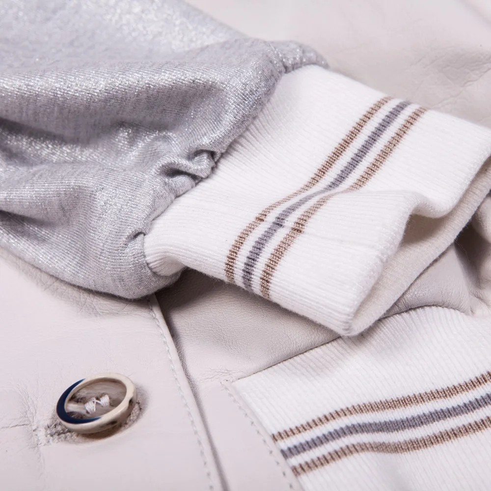 
Womans nappa college bomber with jersey silver Made in Pakistan 
